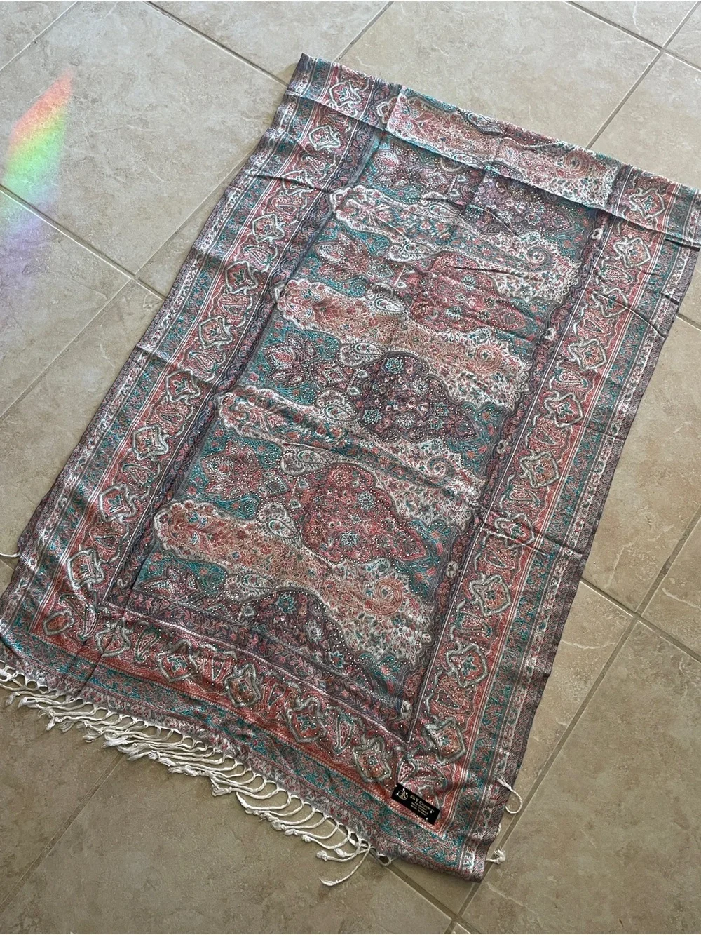 Sky Cashmere 100% Cashmere Scarf Wrap | Boho Paisley Embellished Fringe Shawl